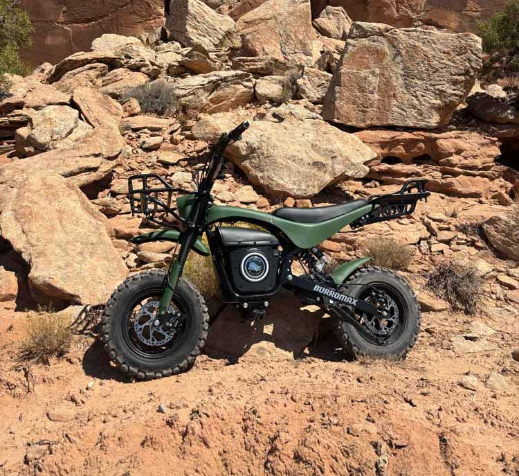 Lan World presents the Burromax Electric Mini Bike on a desert trail